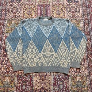 VTG 80s 90s Sears The Mens Shop‎ acrylic blend argyle striped pattern sweater M